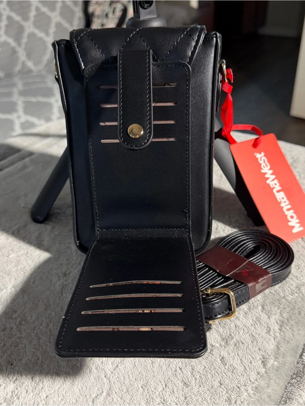 Montana West Black Quilted Flap Crossbody Phone Pouch